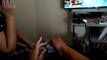 Naughty auntie came to play video games with me but she cheated and made me lose with a blowjob