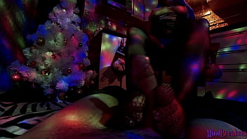 My juicy goth neighbor warmed up my dick for christmas with her long oiled fetish legs