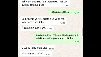 Casada novata me mandando mensagem após sua primeira experiência com comedor realizando o fetiche do corno