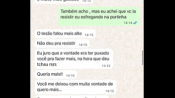 Casada novata me mandando mensagem após sua primeira experiência com comedor realizando o fetiche do corno