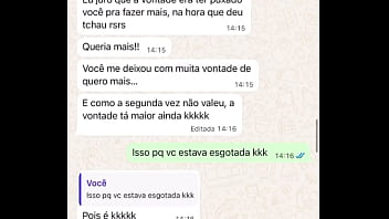 Casada novata me mandando mensagem após sua primeira experiência com comedor realizando o fetiche do corno