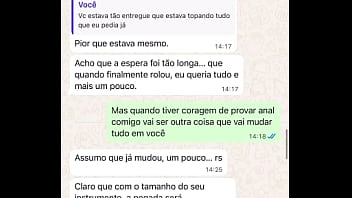 Casada novata me mandando mensagem após sua primeira experiência com comedor realizando o fetiche do corno