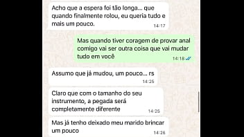 Casada novata me mandando mensagem após sua primeira experiência com comedor realizando o fetiche do corno
