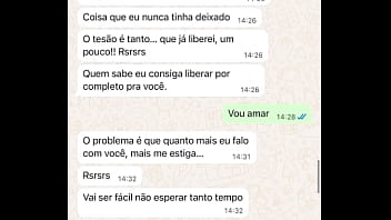 Casada novata me mandando mensagem após sua primeira experiência com comedor realizando o fetiche do corno