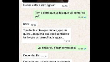 Casada novata me mandando mensagem após sua primeira experiência com comedor realizando o fetiche do corno