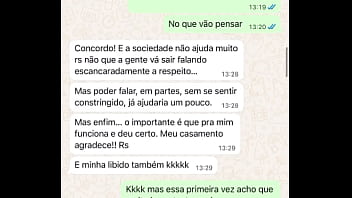 Casada novata me mandando mensagem após sua primeira experiência com comedor realizando o fetiche do corno