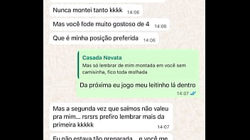 Casada novata me mandando mensagem após sua primeira experiência com comedor realizando o fetiche do corno