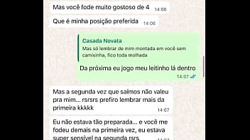 Casada novata me mandando mensagem após sua primeira experiência com comedor realizando o fetiche do corno