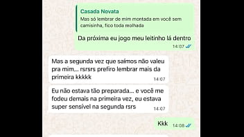 Casada novata me mandando mensagem após sua primeira experiência com comedor realizando o fetiche do corno