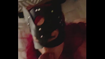 A teen girl sucks a teen guy dick on a leash in the smoke of hookah and licks balls pov blowjob