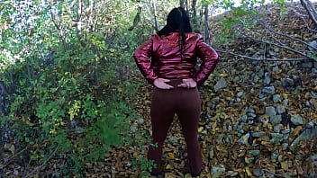 Risky outdoor blowjob by the lake red shiny downjacket fetish 316
