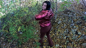 Risky outdoor blowjob by the lake red shiny downjacket fetish 316