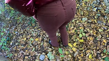 Risky outdoor blowjob by the lake red shiny downjacket fetish 316