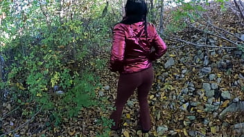 Risky outdoor blowjob by the lake red shiny downjacket fetish 316