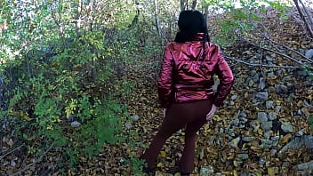 Risky outdoor blowjob by the lake red shiny downjacket fetish 316