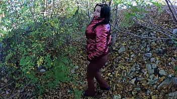 Risky outdoor blowjob by the lake red shiny downjacket fetish 316