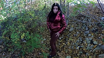 Risky outdoor blowjob by the lake red shiny downjacket fetish 316
