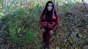 Risky outdoor blowjob by the lake red shiny downjacket fetish 316