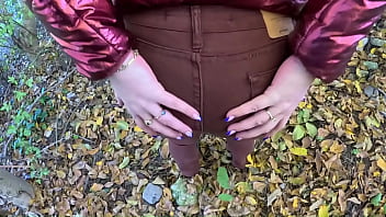 Risky outdoor blowjob by the lake red shiny downjacket fetish 316