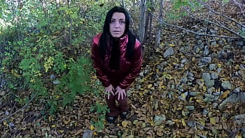 Risky outdoor blowjob by the lake red shiny downjacket fetish 316