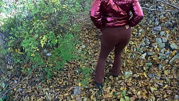Risky outdoor blowjob by the lake red shiny downjacket fetish 316