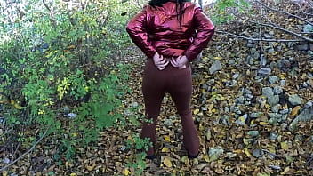 Risky outdoor blowjob by the lake red shiny downjacket fetish 316