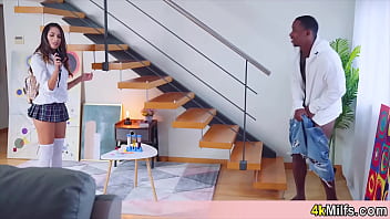 Pretty exchange student having her first ever ebony cock