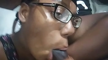 Nerdy girl gives head