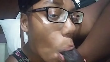 Nerdy girl gives head