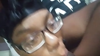 Nerdy girl gives head