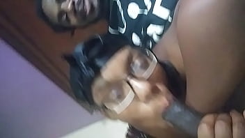 Nerdy girl gives head