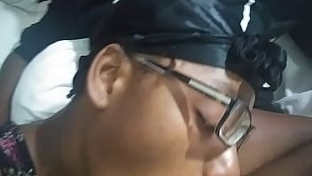 Nerdy girl gives head