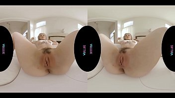 Adorable blonde gets off while using her vibrator in virtual reality