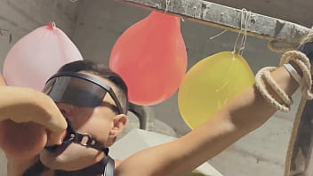 Femdom dominant girl mistress tied bondage guy at car parking sucked and fucked his mouth with dildo teens