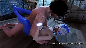 Virtual cute blue kitten sucks while getting her pussy licked