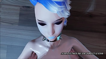 Virtual cute blue kitten sucks while getting her pussy licked