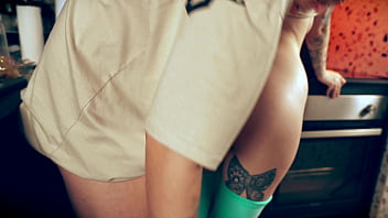 Naughty stepmom breaks junk food pact & gets punished hard on the kitchen counter