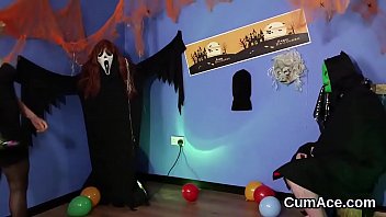 Flirty doll gets sperm shot on her face swallowing all the jizm