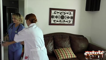 Fiery penny pax grips dildo in mouth while cali carter rides wild