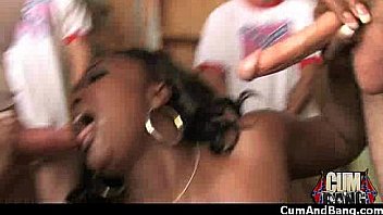 Amateur ebony interracial group sex with facial 20