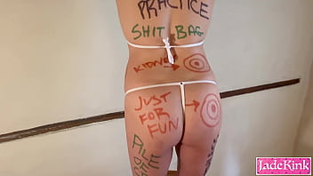 Tied up trash bag slut body writing and humiliation
