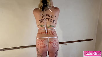 Tied up trash bag slut body writing and humiliation