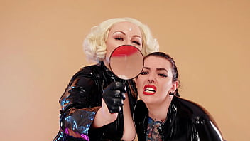 Awesome sph show with dirty talk from two naughty lesbians in latex costumes