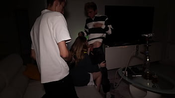 Part 1 guys with big dicks at a party fuck a cute girl in a circle