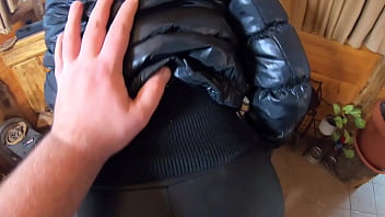 Milfycalla a lot of cum on my black down jacket and black leather leggings 216 preview