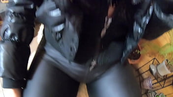 Milfycalla a lot of cum on my black down jacket and black leather leggings 216 preview