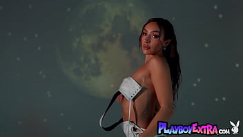 Glamorous inked latina beauty posing naked for playboy