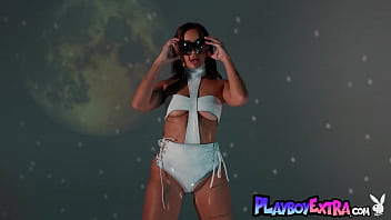 Glamorous inked latina beauty posing naked for playboy