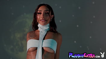 Glamorous inked latina beauty posing naked for playboy