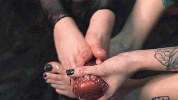 Cute feet on a huge dildo will make you cum